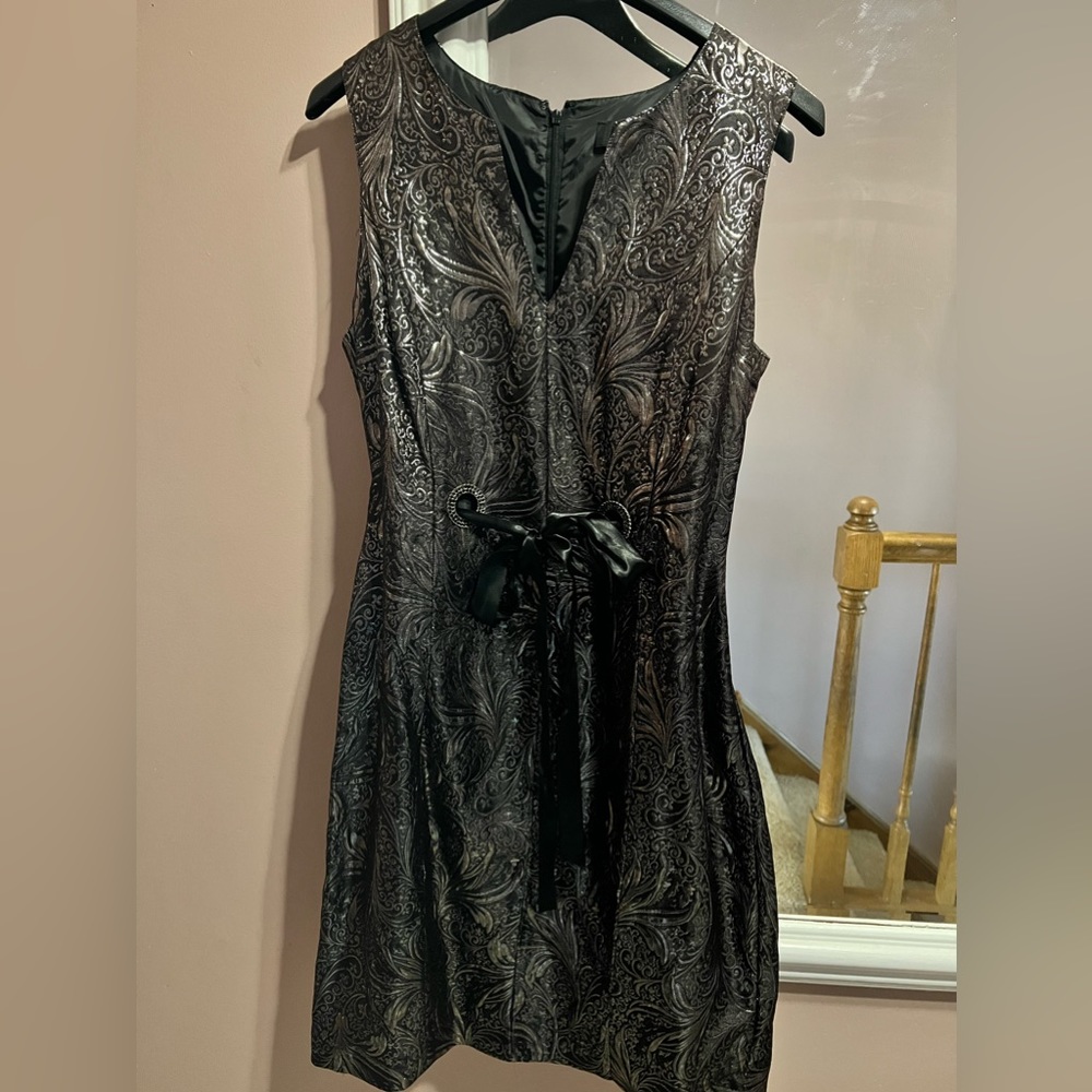 Gorgeous black and metallic silver tie waist dress very elegant only worn once